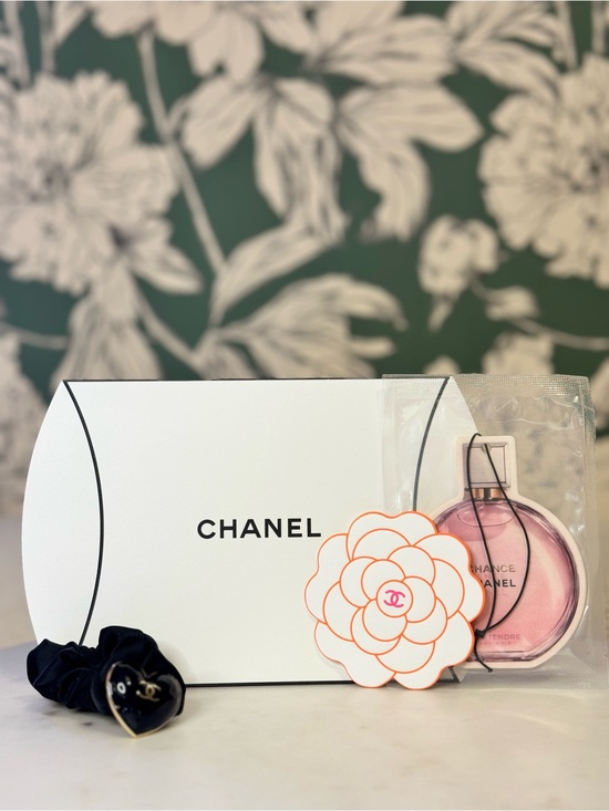 CHANEL Accessories - CHANEL Beaute Gift Set: Chanel Scrunchie, Box, Freshie, and 2026 Camelia Sticker